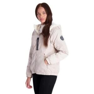 NEW Bebe Sport Large Water Resistant Fur Lined Hooded Jacket Sand